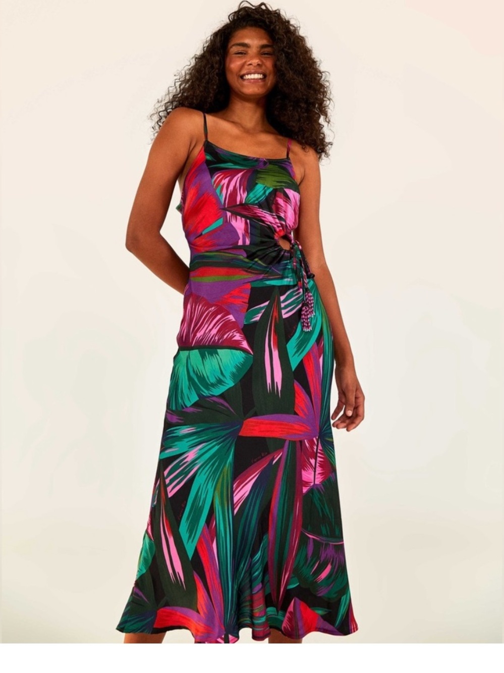 NWT FARM Rio Tropical Leaf Maxi Dress in Pink, Green & Red
